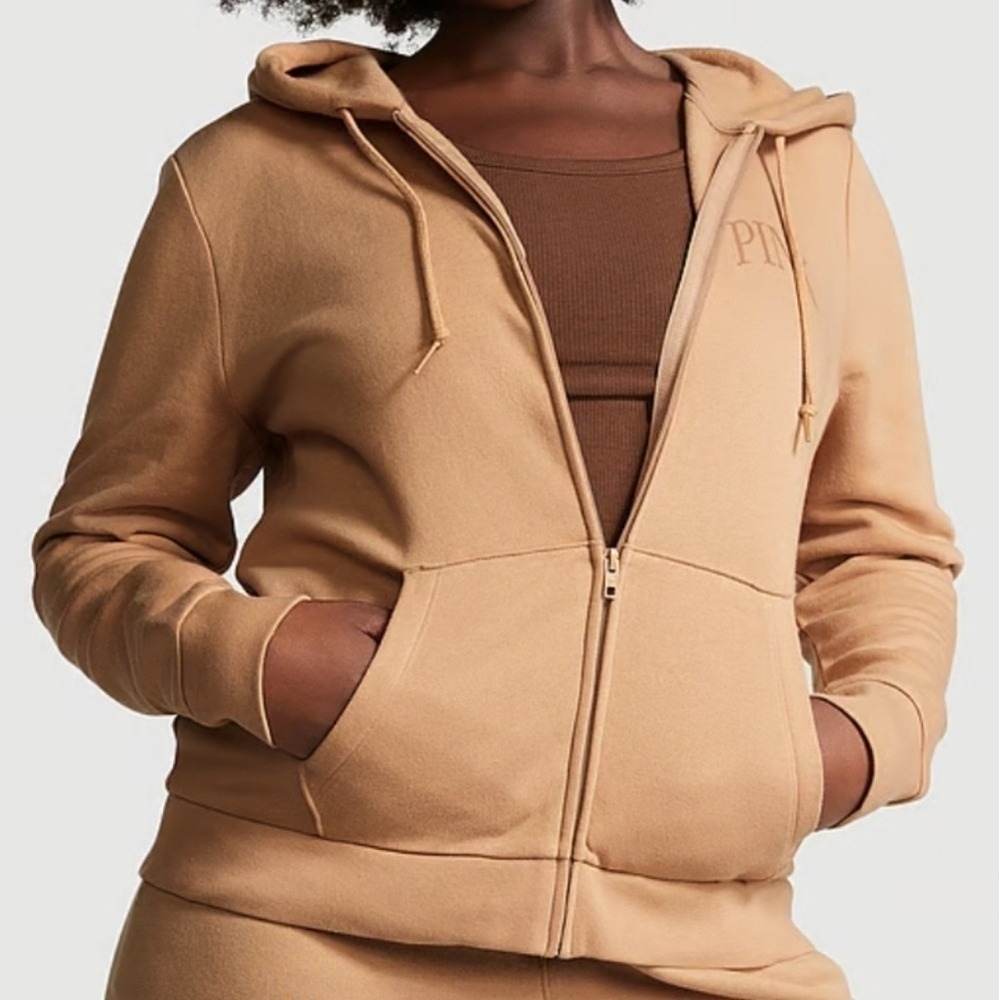 NWT Victoria's Secret Pink everyday full tip hoodie in tan‎